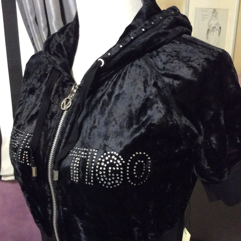 NWT vintage Vertigo Paris black velour rhinestone hoodie
